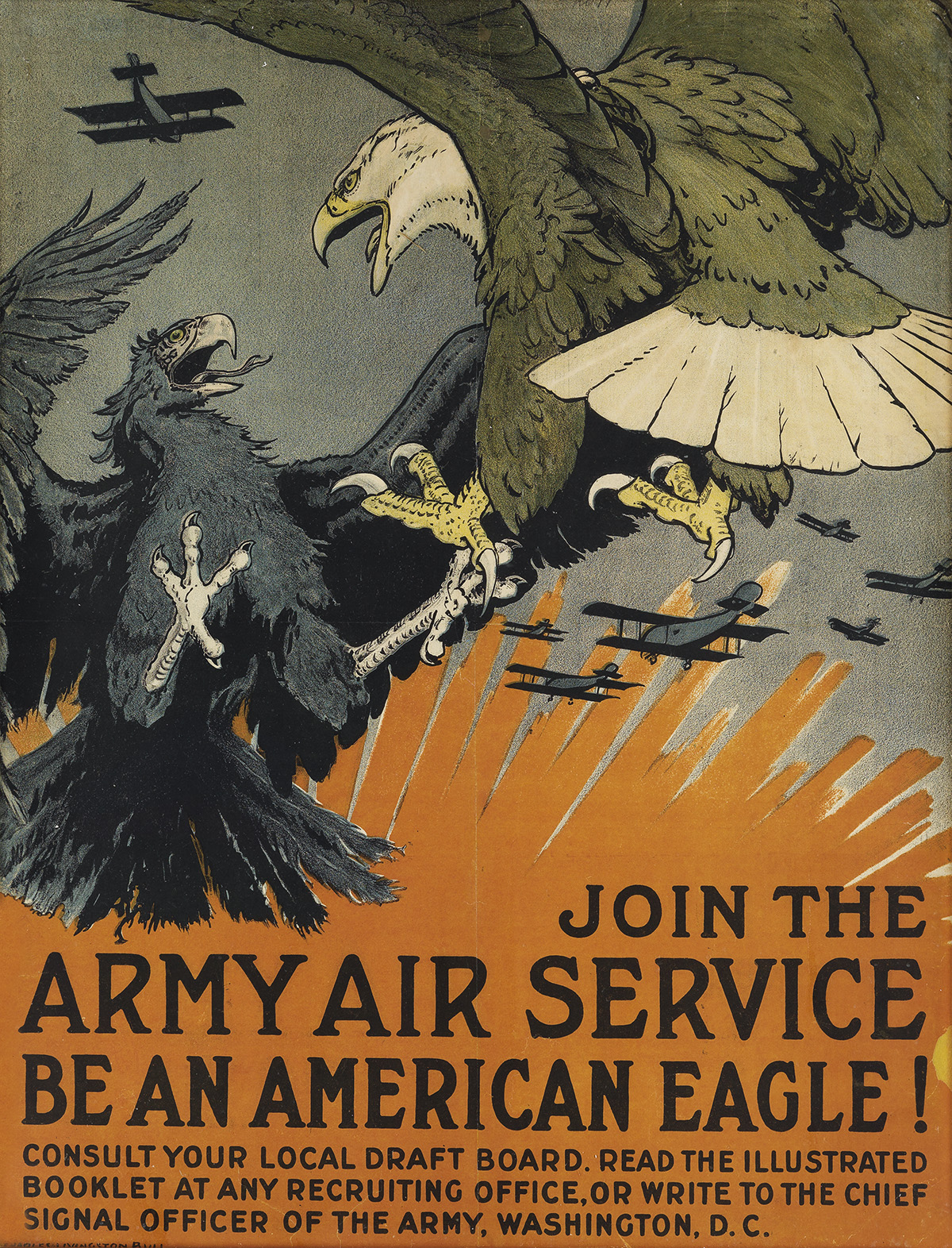 CHARLES LIVINGSTON BULL (1874-1932). JOIN THE ARMY AIR SERVICE / BE AN AMERICAN EAGLE! Circa 1917. 26x20 inches, 68x51 cm. Alpha Litho